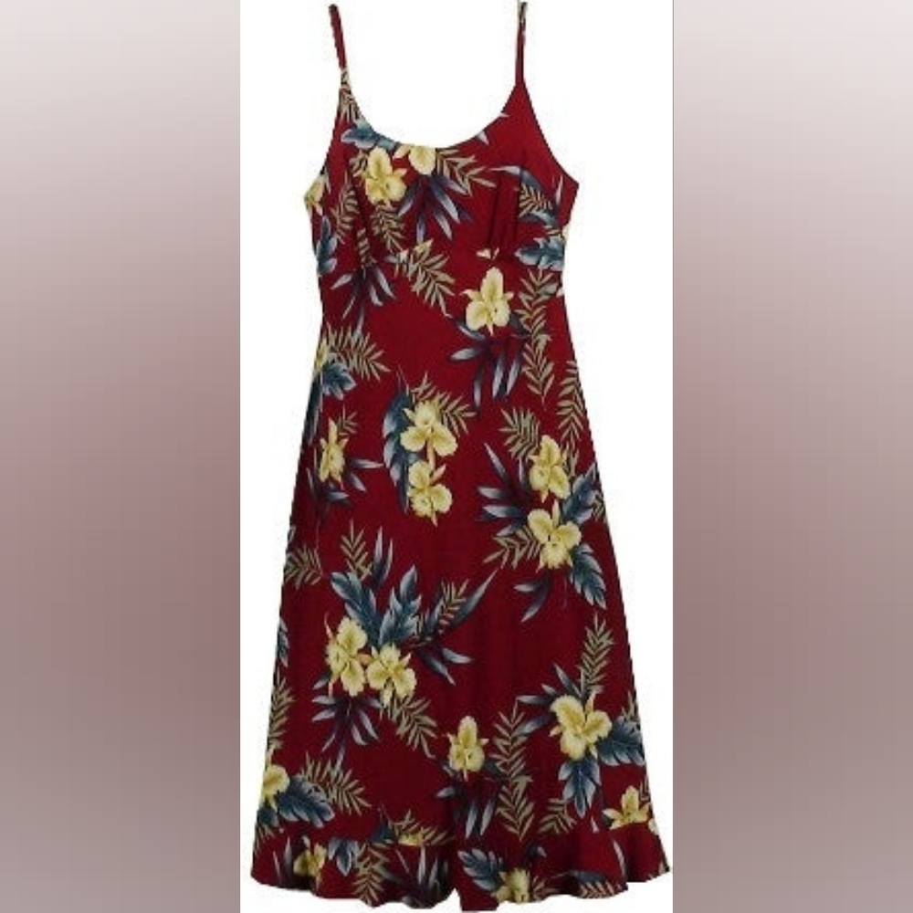 Spaghetti Strap Mid-length Dress Orchid Fern Red